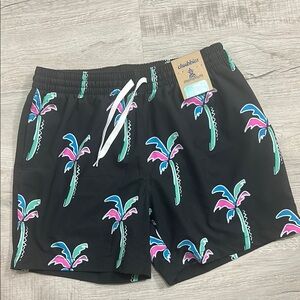 Chubbies Black and Pink Swim Trunks with Tropical Flair